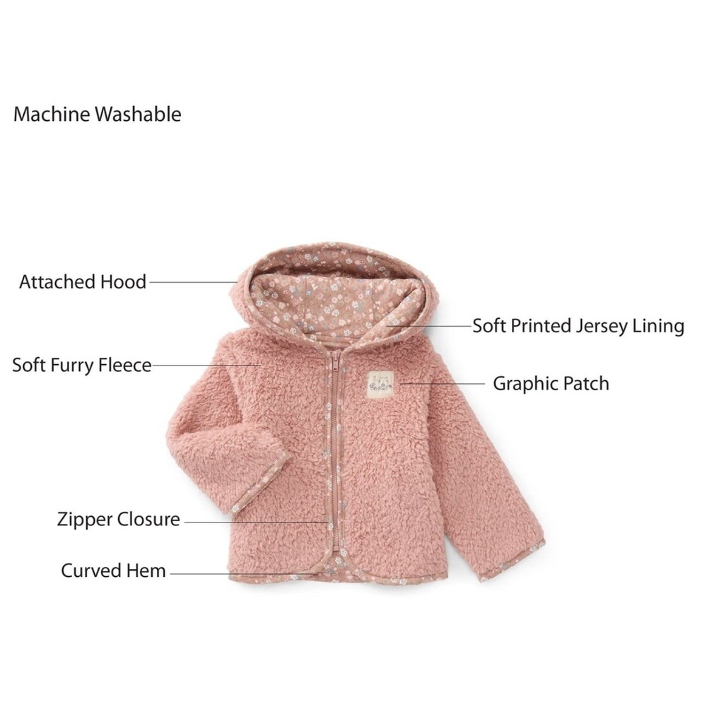 Bliss By Garanimals Fleece Hoodie 0-3 Months New with Tags Rose Dawn Pink